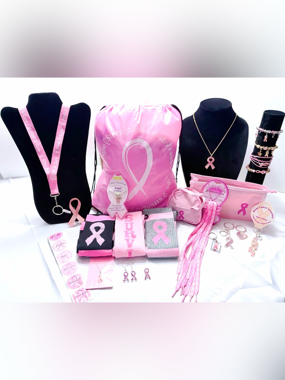 50 Pc Breast Cancer Awareness Pink Ribbon Jewelry & Accessories Mixed Lot